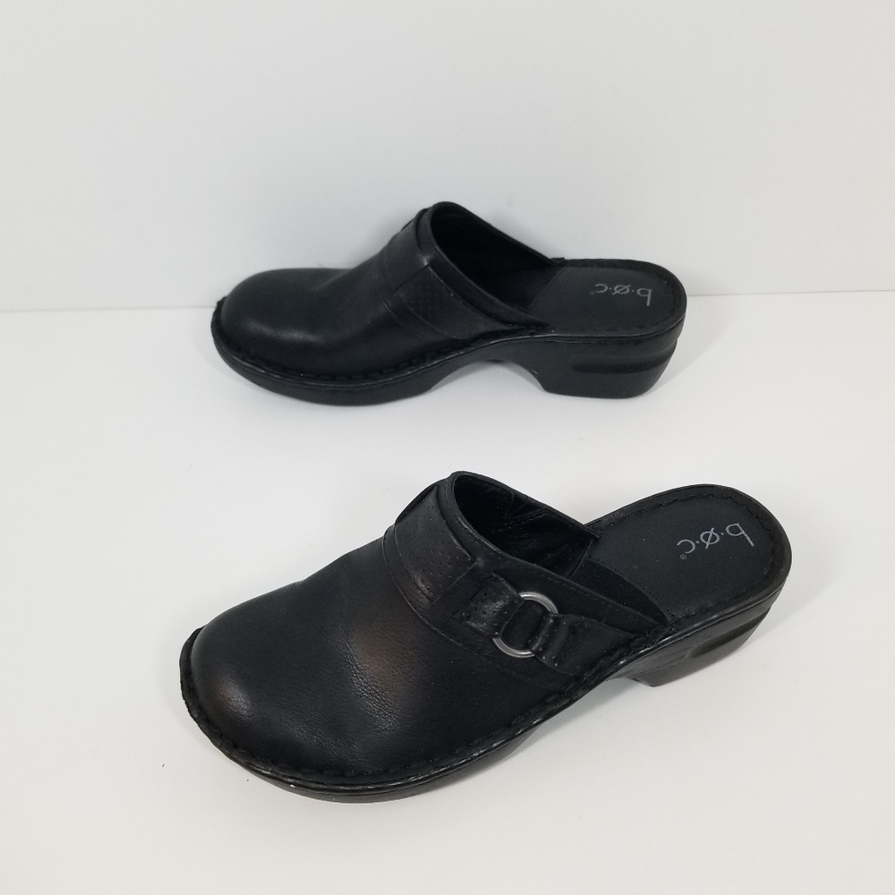 Born BOC Black Leather Slip On Clog Shoes Women's Size 8M - Picture 1 of 6